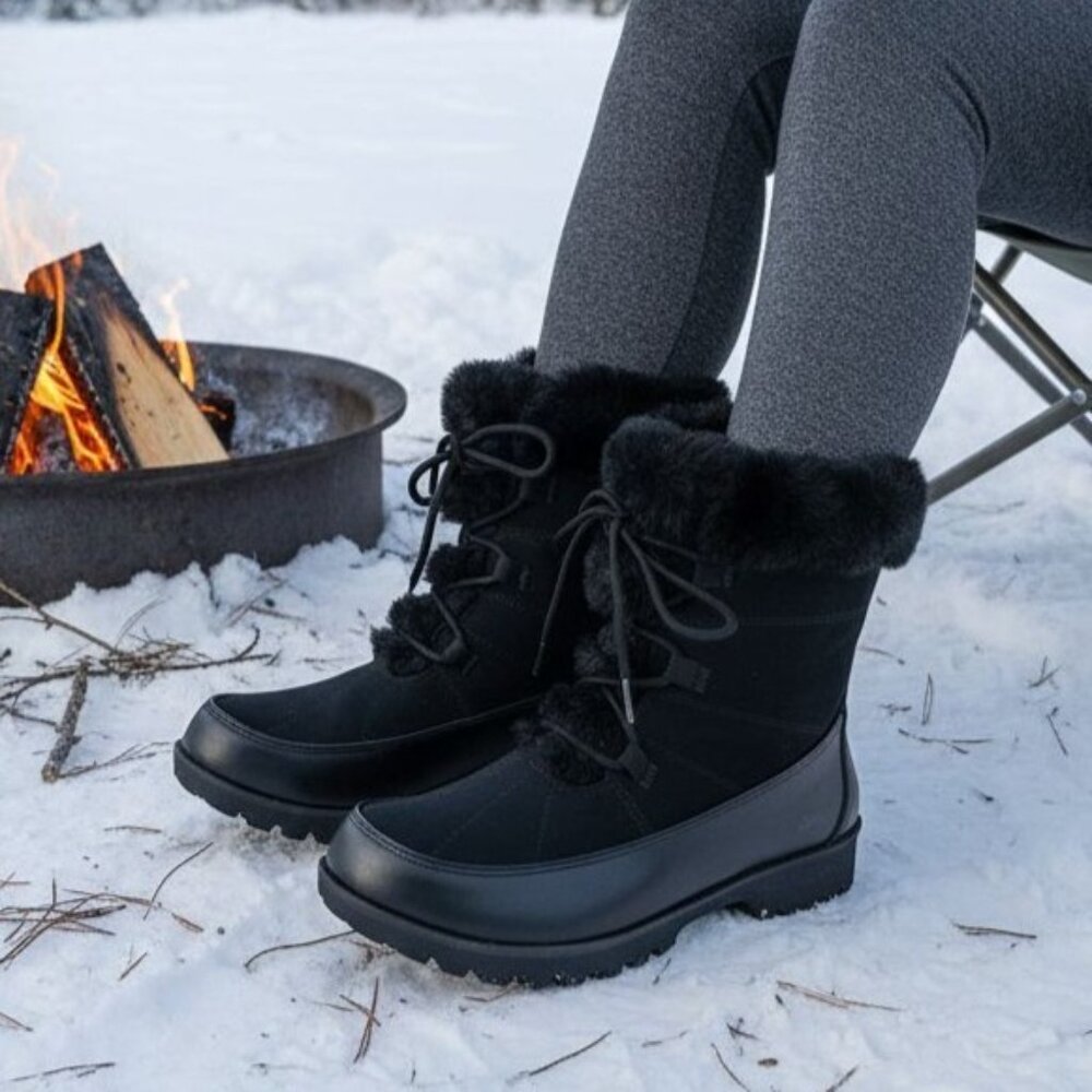 JBU 10 Boot Woman Faux Fur Winter Snow Outdoor Combat Water Resistant Shoe Jambu